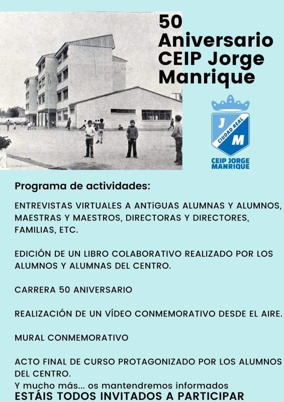 Conoce Castilla-La Mancha-El CEIP 'Jorge Manrique' de Ciudad Real celebrará su 50 Aniversario con numerosas actividades